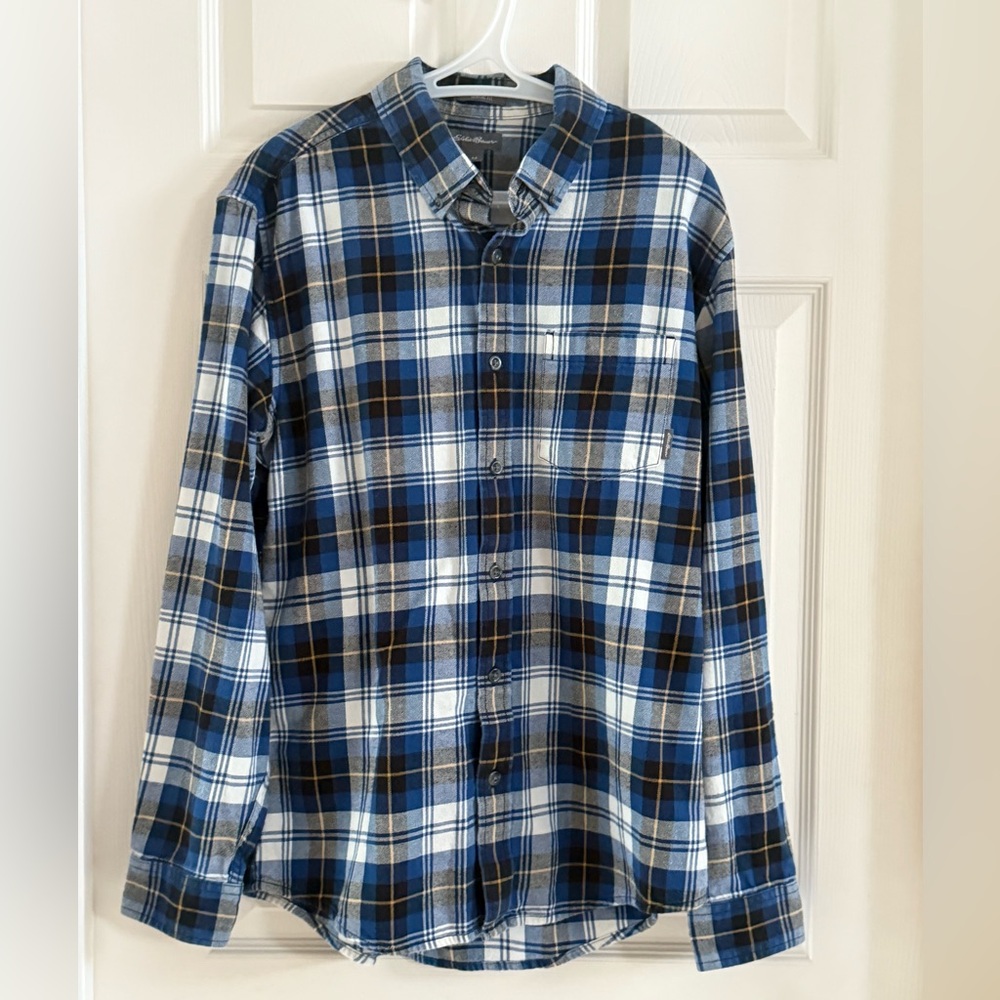 Eddie Bauer Men's Flannel Shirt Button Down Long Sleeve Blue Plaid Size M